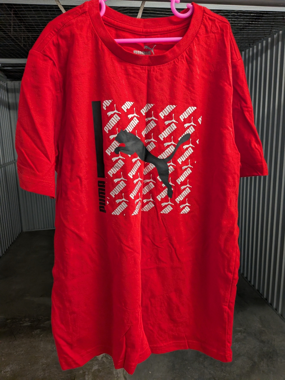 Puma Red Short-Sleeve Tee with Black Logo Block Print